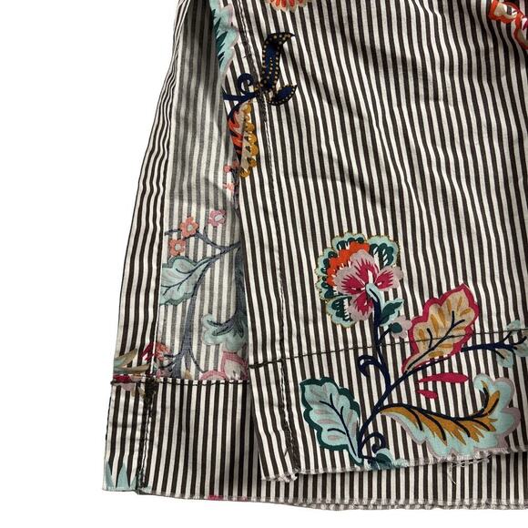 Democracy Wide Leg Raw Hem Cotton Pinstripe Floral Summer Pants Size 6 - Picture 6 of 10